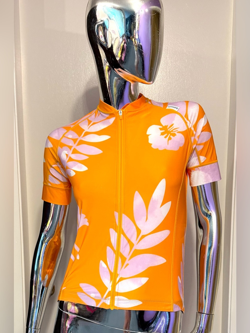 Samsara Women’s Cycling Jersey in Orange + Lilac Aloha design